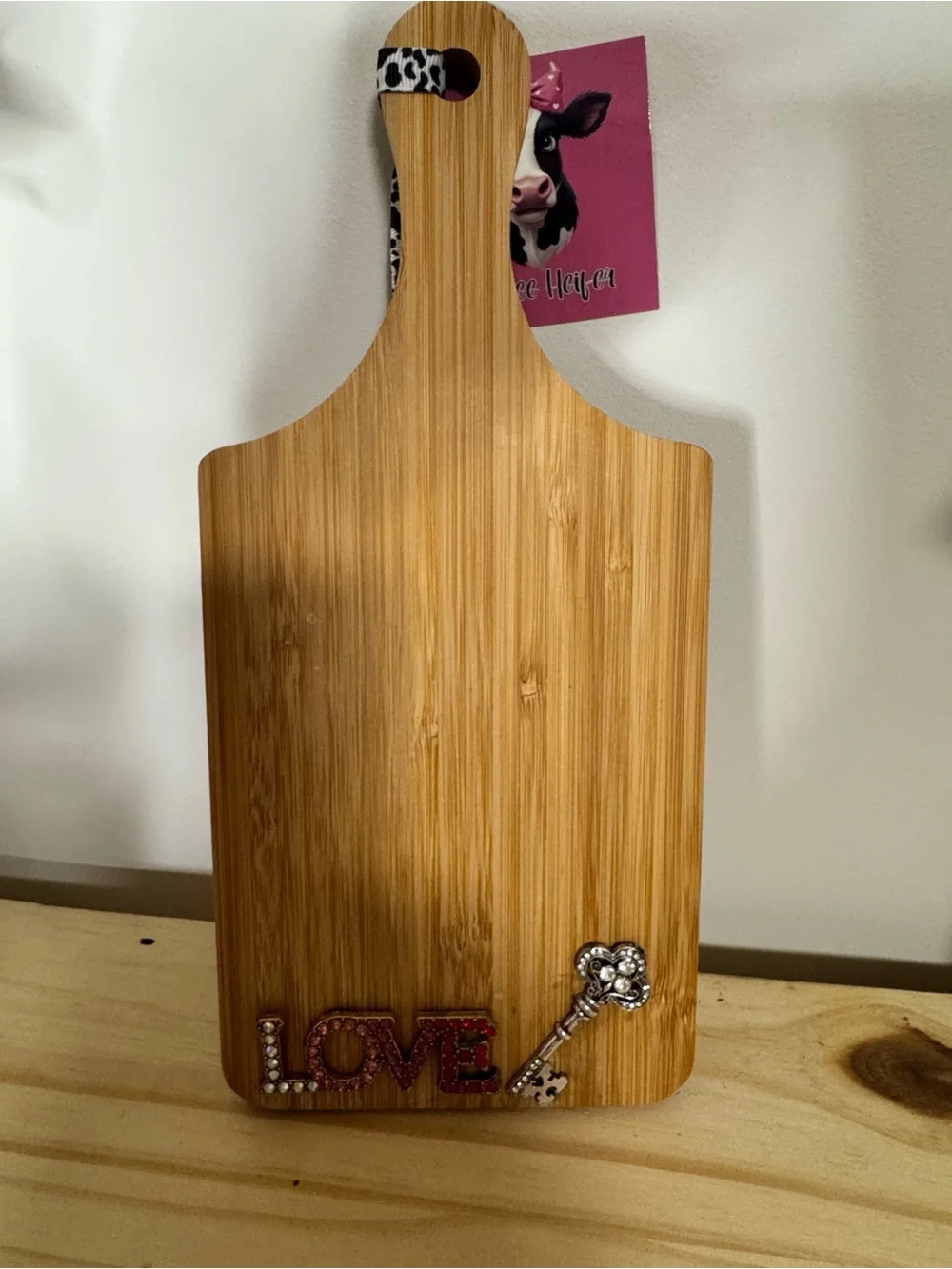 Wooden Kitchen Accent with Pink and Red LOVE Embellishment